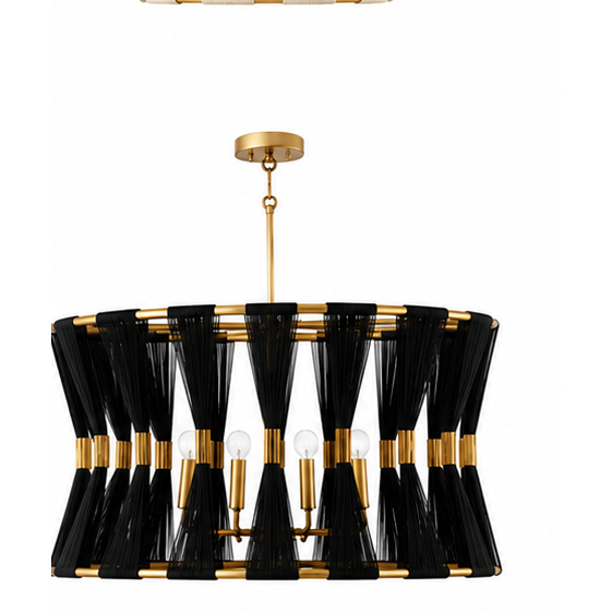 White Slatted Hourglass Pendant Light Dia 24.50" × H 14" (Dia 62 × H 35.5 cm) Black Glowryte