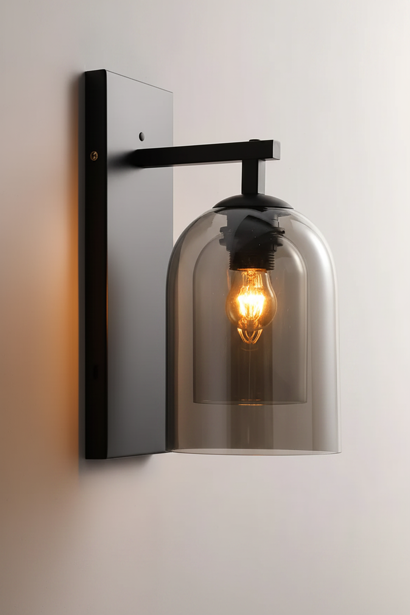 Tinted Bell Jar Wall Sconce Dia 5.9” × H 13.4“(Dia 15 × H 34 cm) Smoke Gray Glowryte