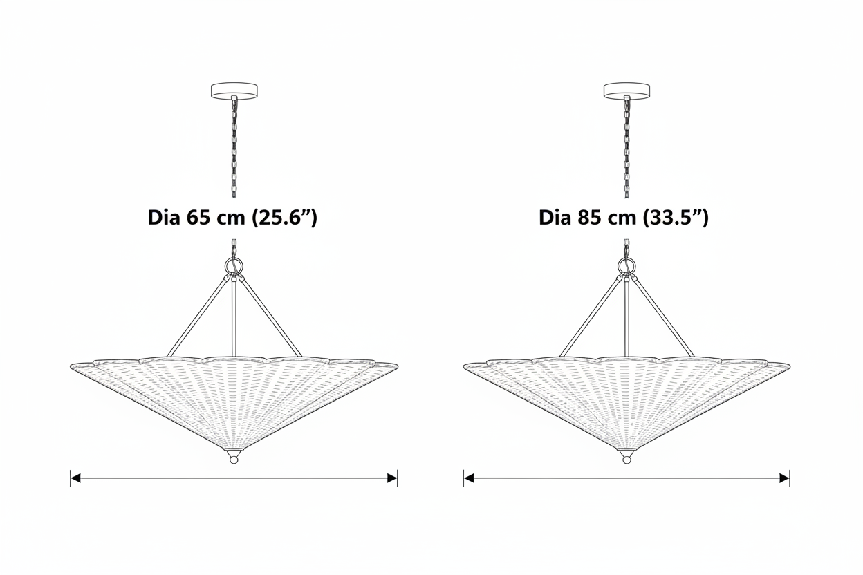 Soleil Rattan Umbrella Pendant — Spec Line Drawing v2