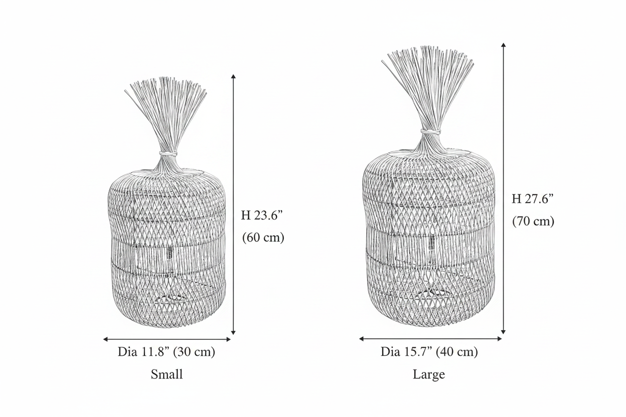 Wabi Rattan Floor Lamp — Size Spec Line Drawing