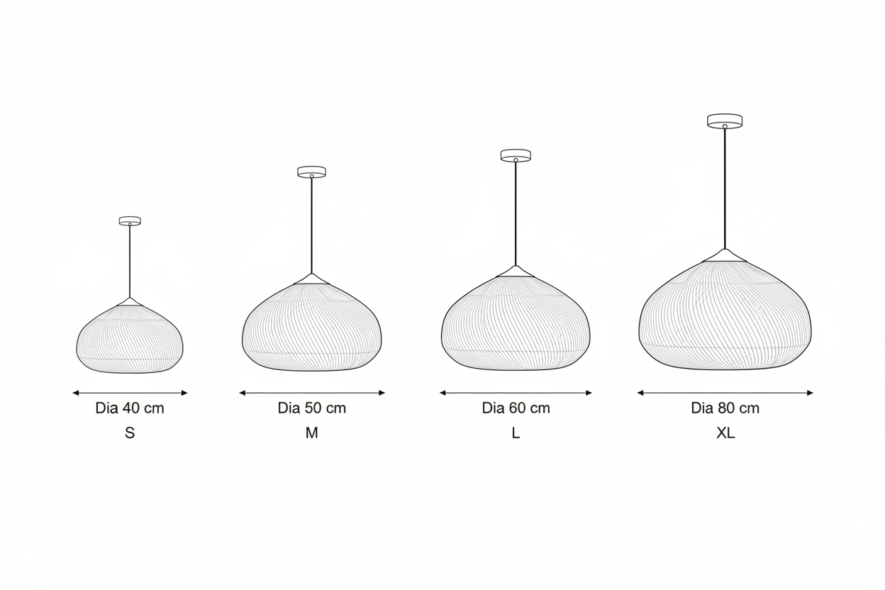Wabi Rattan Pendant Light — 4 Size Spec Drawing