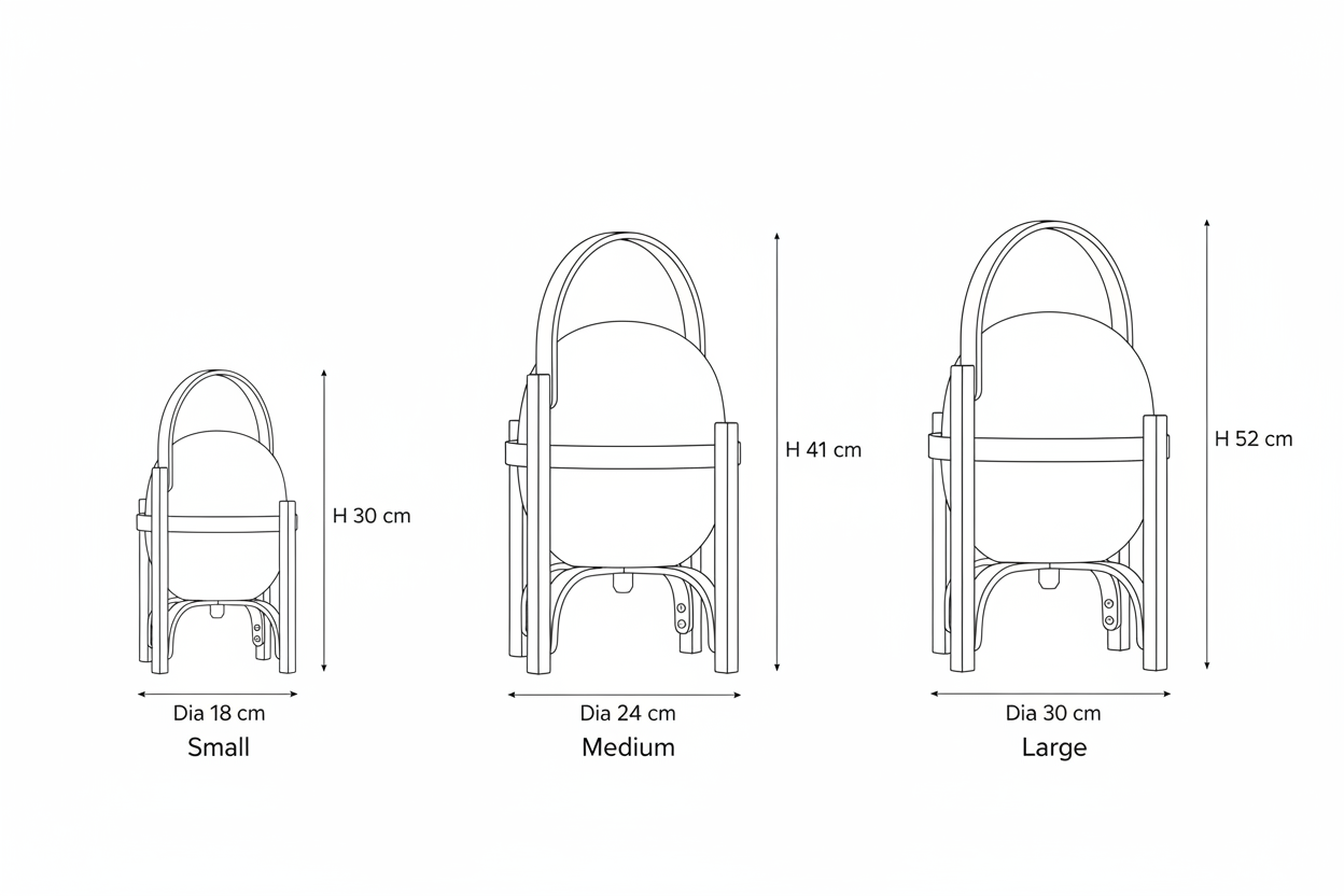 Wabi Wood Glass Table Lamp — Three Size Spec Drawing