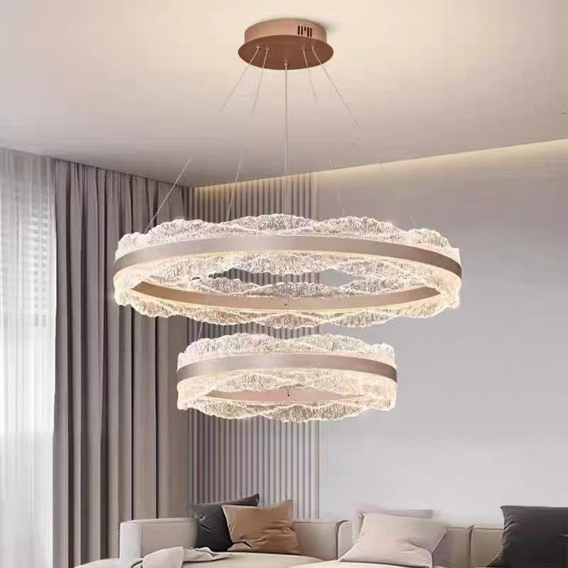 A crystal ring pendant displayed in a modern living room