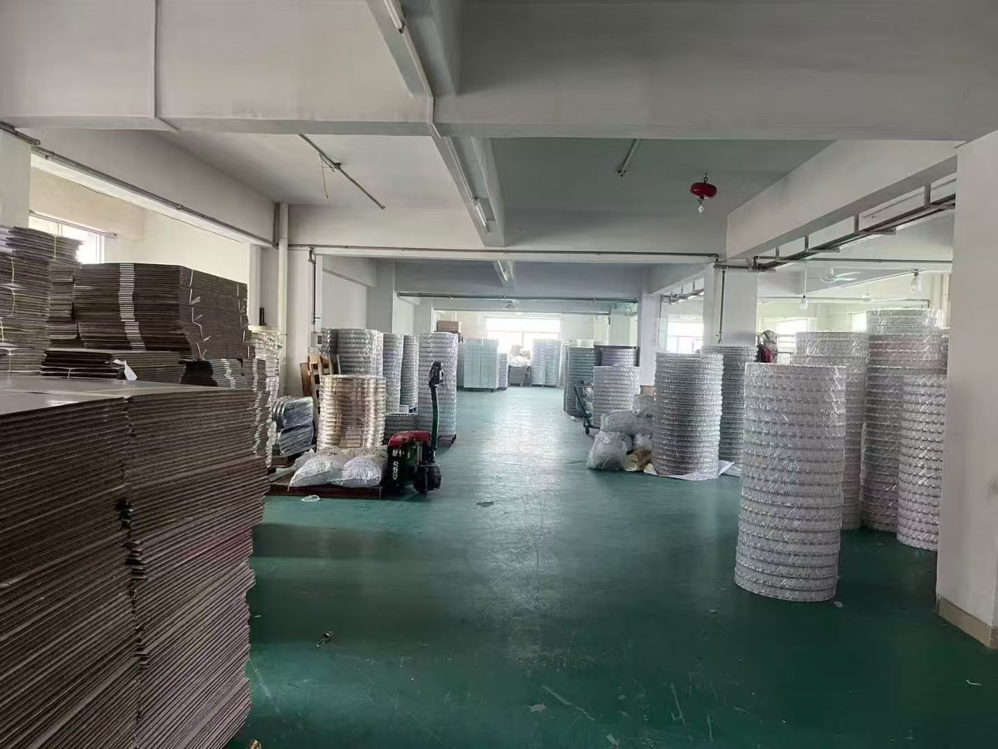 Workshop floor with lighting components prepared for assembly